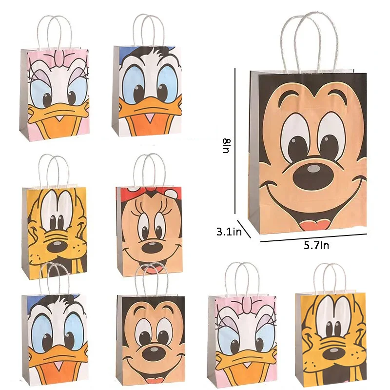 

1/3/5Pcs Disney Mickey Mouse Party Gift Bags with handle Minnie Donald Duck Bruto Kraft Bags Baby Kids Birthday Party Decoration