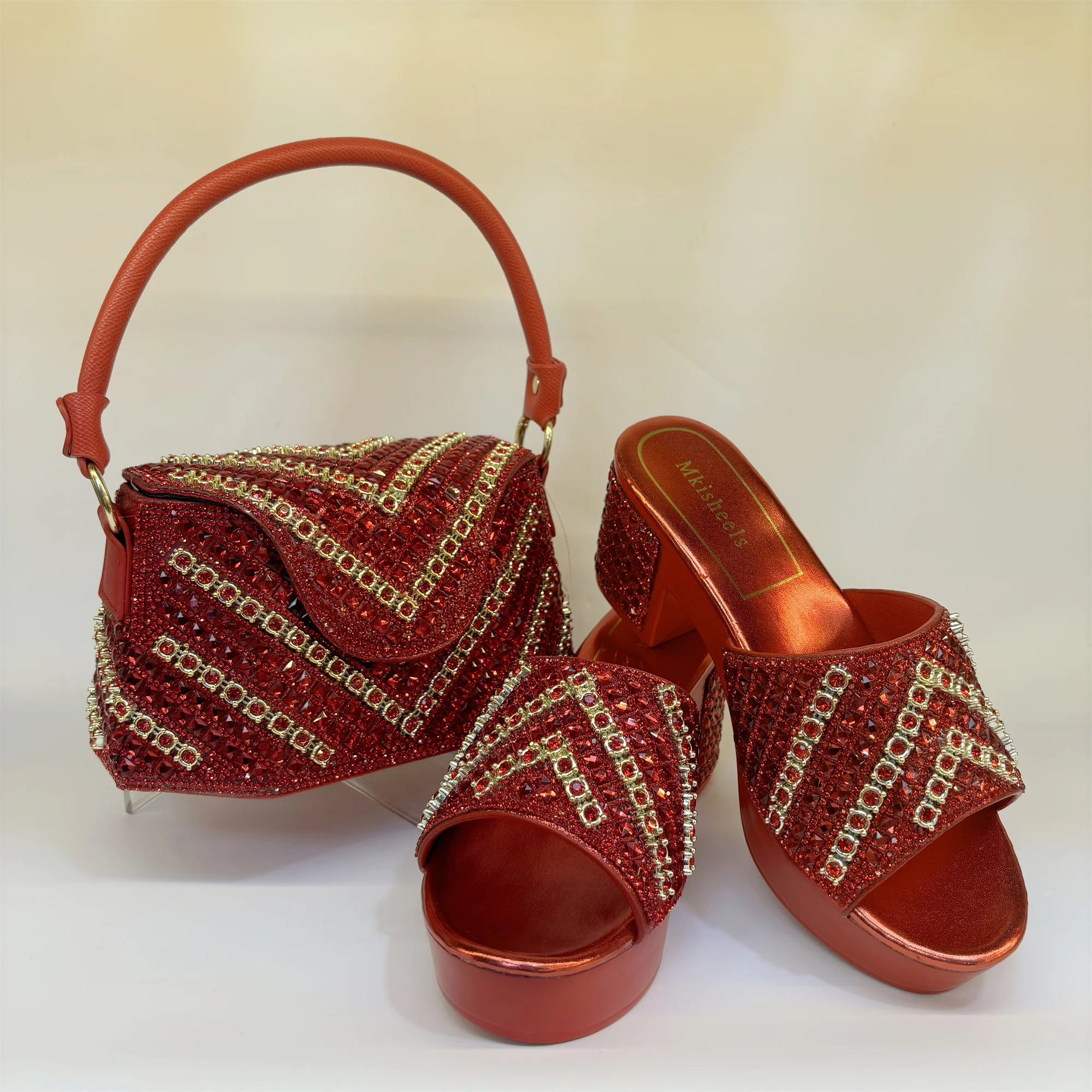 

Fashion 2025 New Women's Rhinestones Shoes and Bag Set OToe Pumps for Wedding Party Shoes High heeled Slippers 7cm F5-823-3