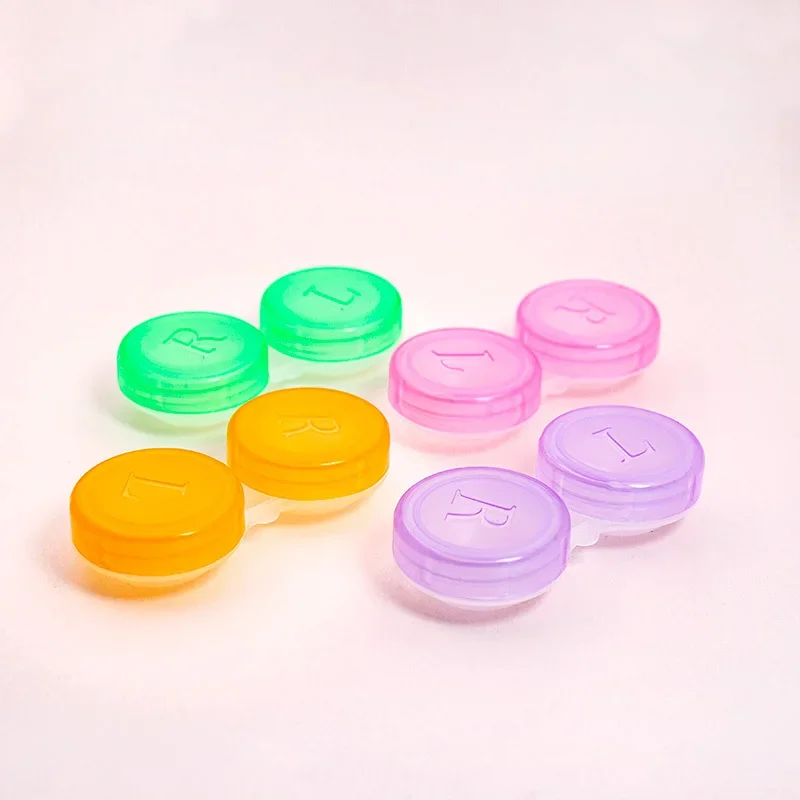 Wholesale 10Pcs Contact Lens L+R Cases Storage Holder Soaking Container Travel Accessaries Eye Candy Colored Contact Lens Box