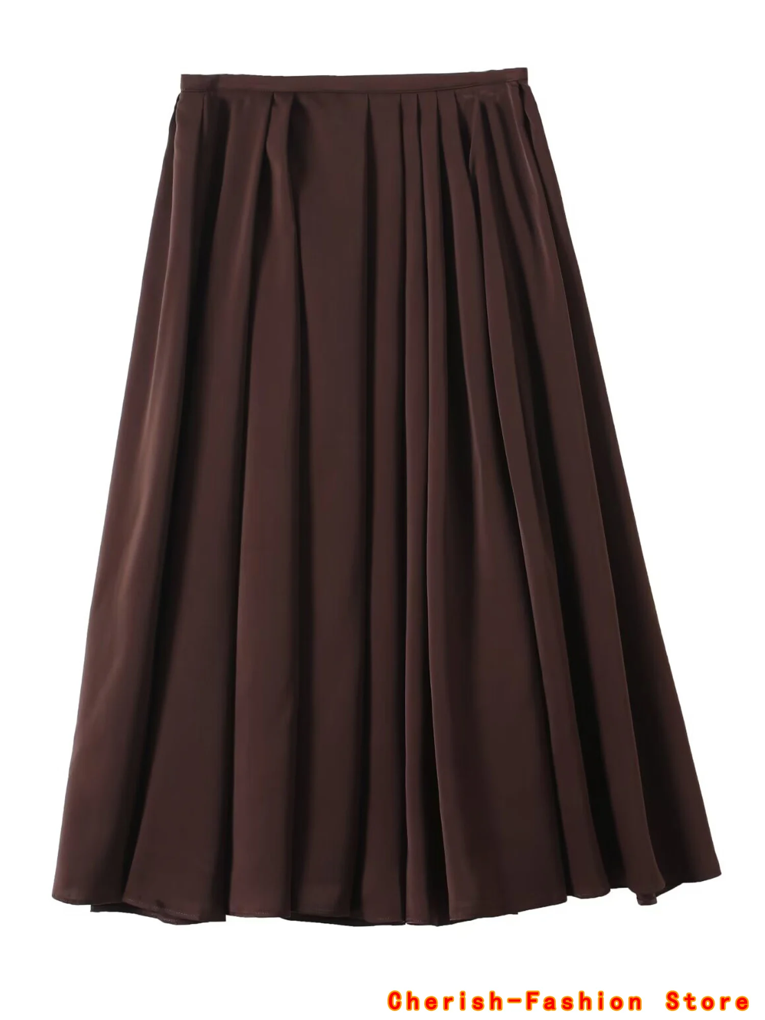 2025 Donna Elegante High Street Cerniera in vita Gonna elegante Francese retrò a vita alta Casual A-line Gonne Gonna arricciata Gonna longuette