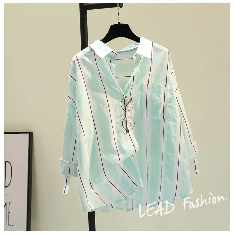 

100% Pure Cotton 2022 Autumn New Solid Full Turn Down Collar Shirts Female Loose Slim Office Lady Women Tops M475