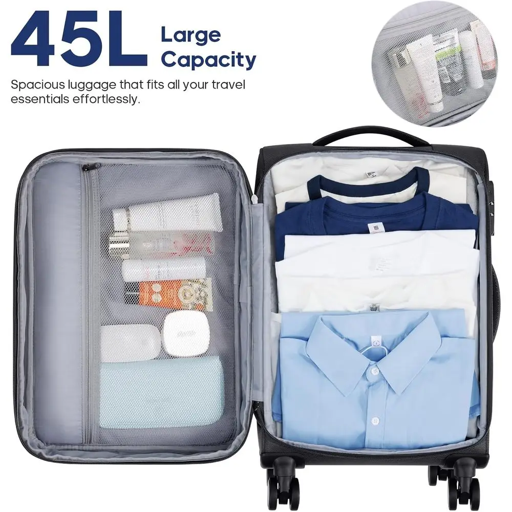 20 Expandable Softside Carry-On Luggage with TSA Lock and 4-Piece Packing Set