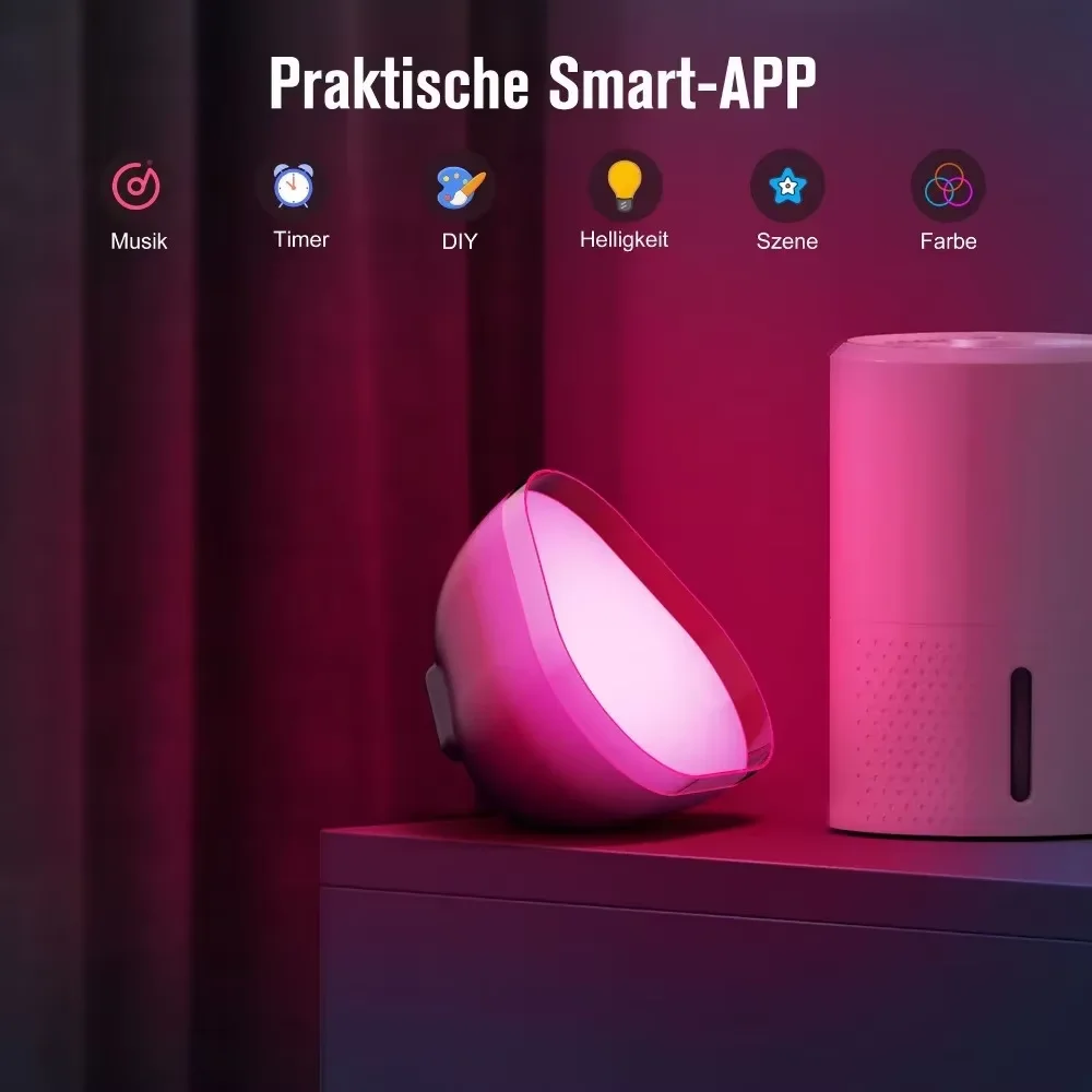 Smart Tuya RGB Voice-Controlled Rhythm Night Light - Desktop Atmosphere Lamp, Bluetooth Bedside Lamp, Voice-Activated Lighting