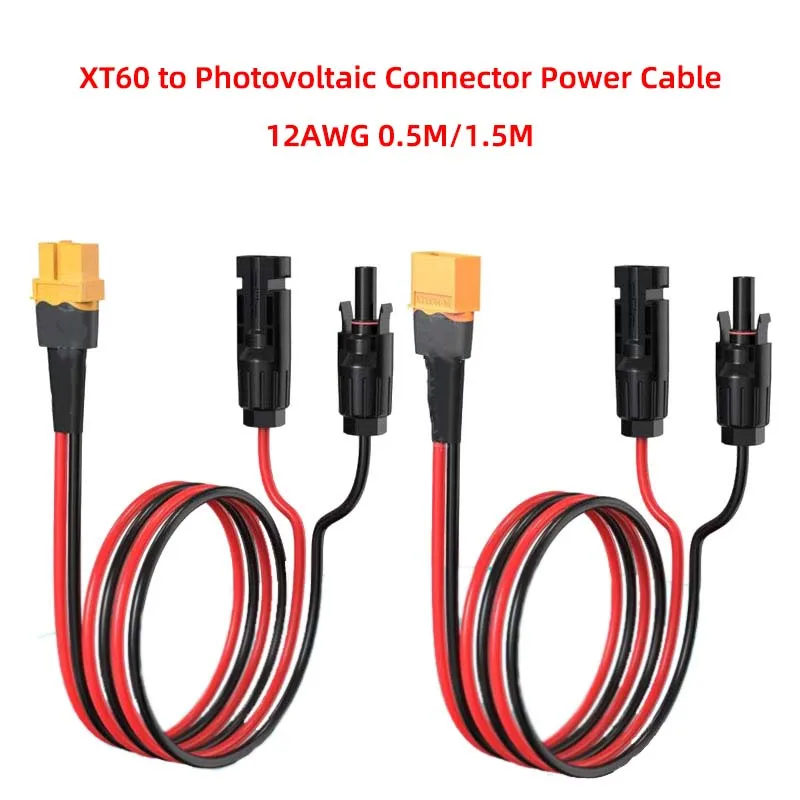 ​​1PCS XT60 Plug to Socket Photovoltaic Charging Cable, 12AWG Pure Copper,for Solar Panel and Outdoor Power Supply