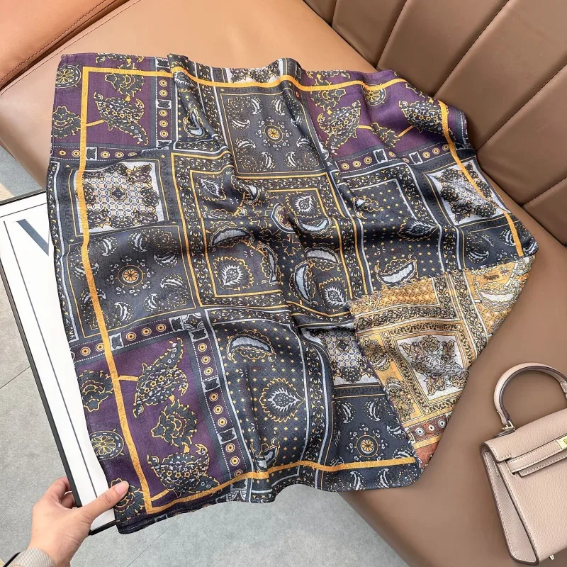 Velvet 70cm Square Scarf Double Sided Different Color Cotton Linen Feel Fashion Shawl Neck Kerchief For Spring Autumn