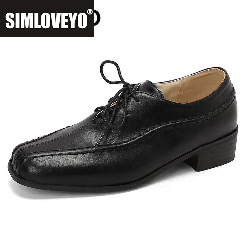 

SIMLOVEYO Женские туфли-лодочки в британском стиле с квадратным носком и блочным каблуком 3,5 см, большой размер 46 47 48, повседневная женская обувь для отдыха в стиле ретро