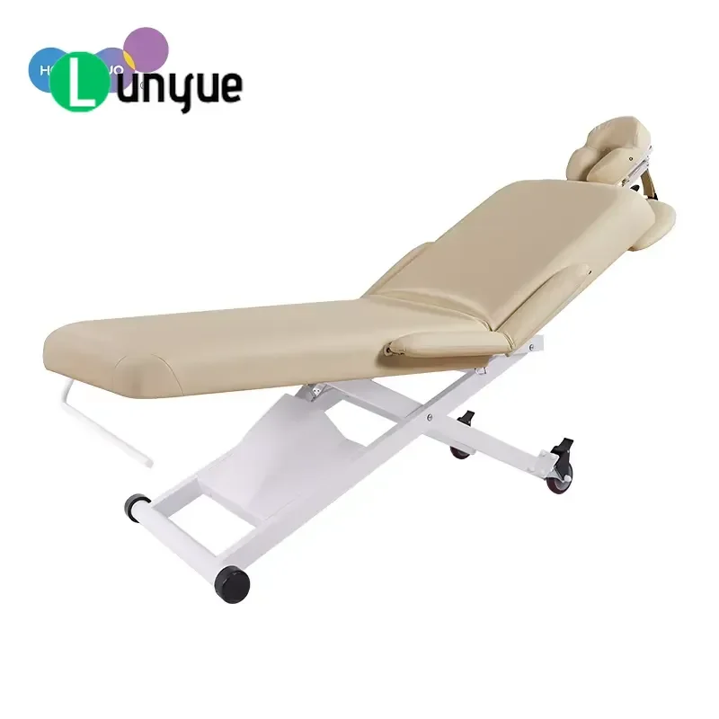 Japanese Style 2 Motor Electric Massage Bed Adjustable Spa Treatment Table with Head Pillow Wheeled for Clinic Beauty