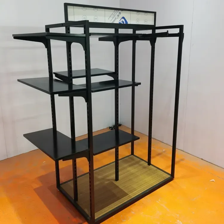 Customized Metal & Wood Foldable Clothes Display Rack Personalized Hanging Clothing Shelf For Store Use