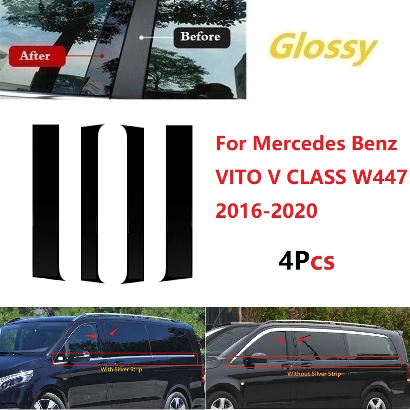 Image of Für Mercedes Benz Vito V Klasse W447 2011-2015 polierte Säulen pfosten Fenster verkleidung Abdeckung BC Säulen aufkleber 4St