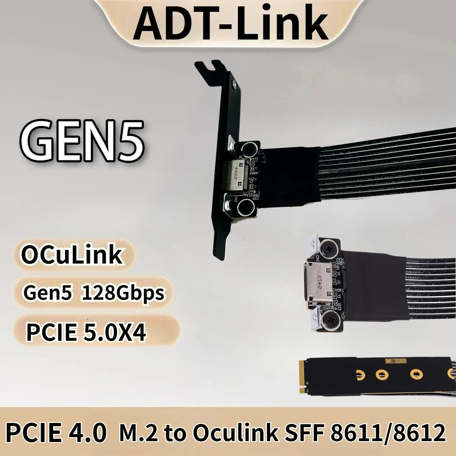 PCIE 5.0 X4 M.2 NVMe To OCuLink Riser Cable+Chip SFF-8611 SFF-8612 Adapter Gen5 128Gbps For Graphics Card External GPU Dock EGPU