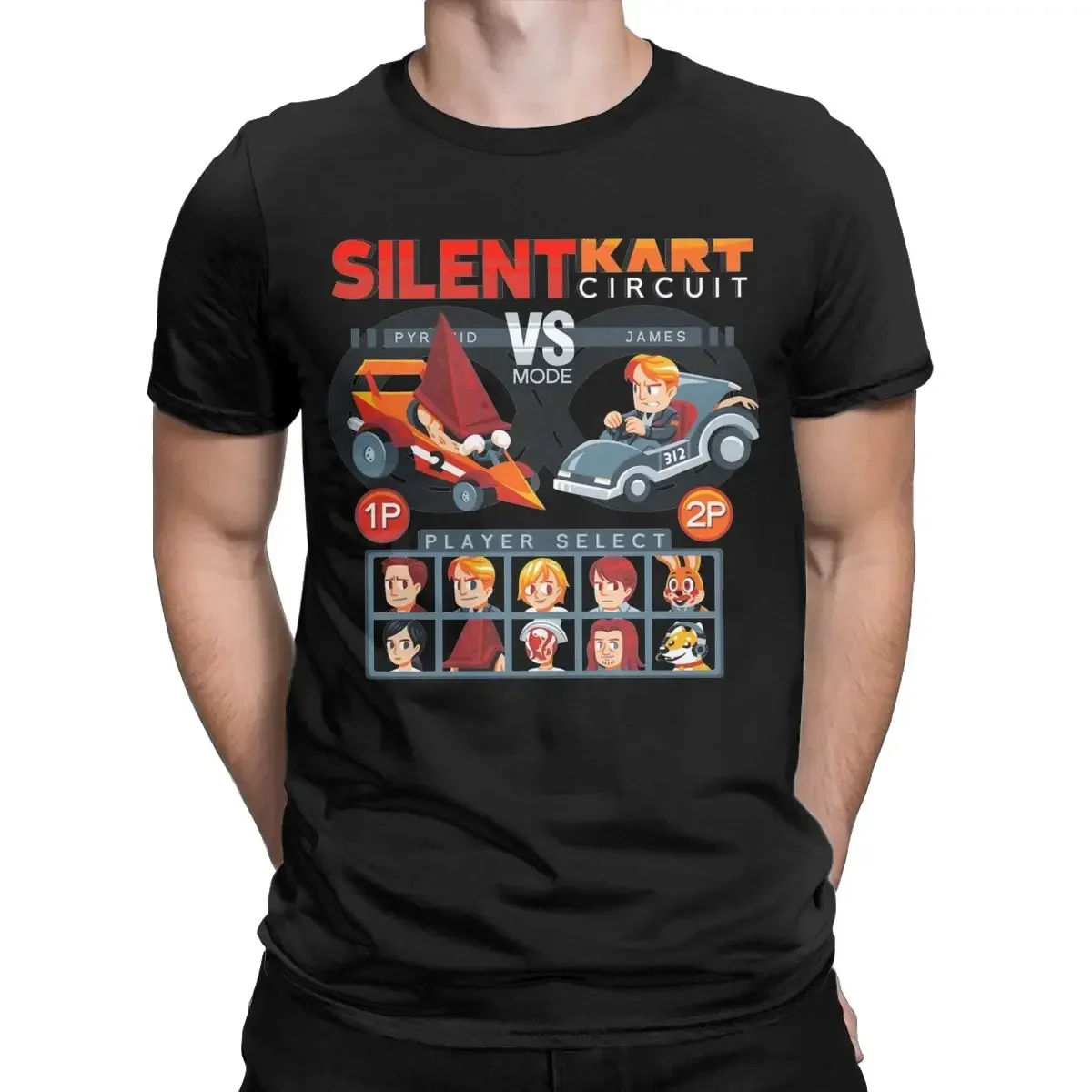 Silent Kart Circuit Silent Hill T Shirts for Men 100% Cotton Vintage T-Shirts Crew Neck Tees Short Sleeve Tops Gift Idea