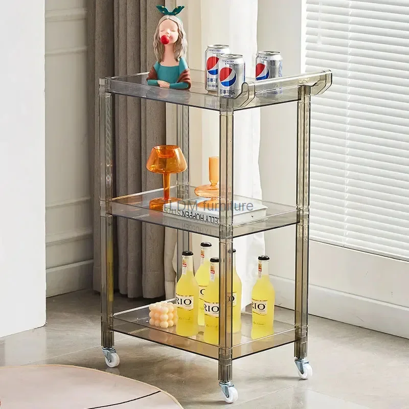 

Acrylic Salon Trolleys with Wheels Light Luxury Salon Furniture Beauty Salon Barber Shop Transparent Nail Tool Trolley cart Z