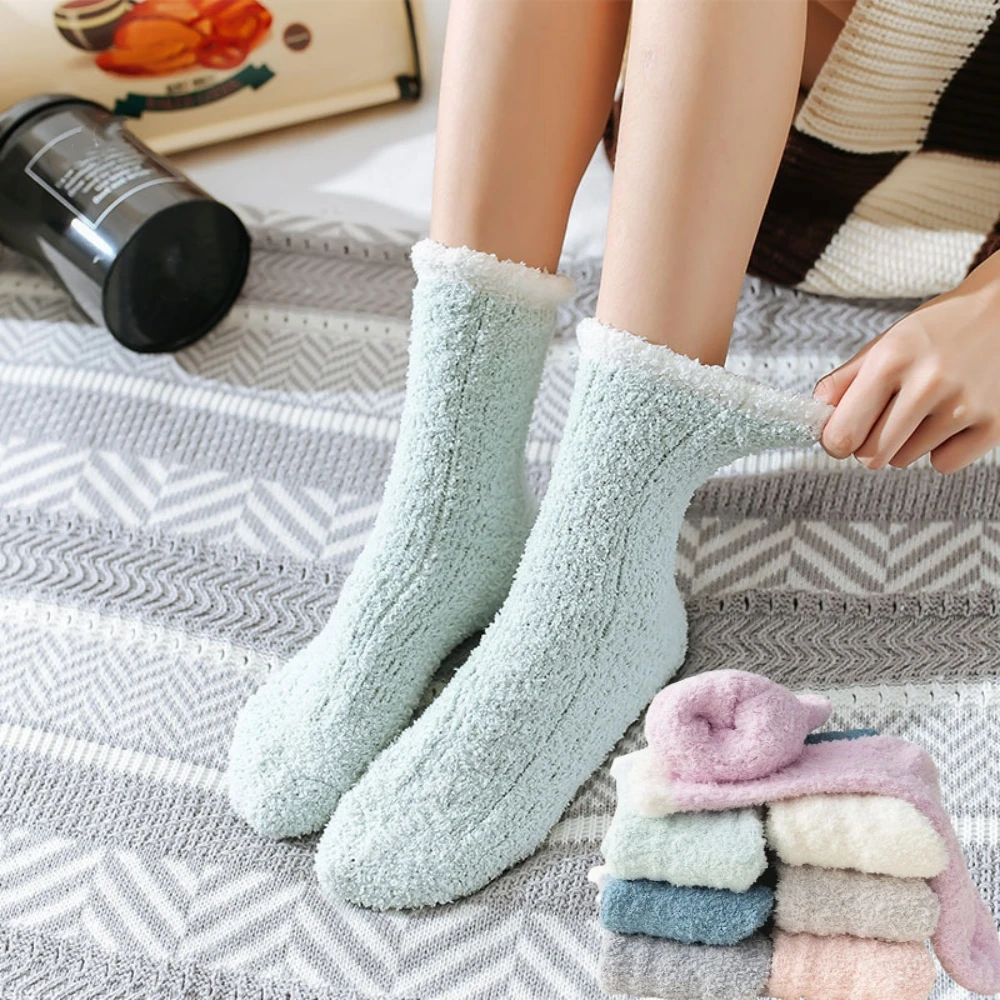 1Pairs Winter Warm Fluffy Fuzzy Socks Women Socks Sleep Sock Mid-tube Home Floor House Cosy Soft Kawaii Thermal Thick Snow Socks