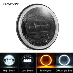 Hynbyzj-オートバイ用ラウンドLEDヘッドライト、白いヘッドライト、hi、ロービーム、drl、54個の小さなレンズ、ラングラー、cj、tj、オフロード車、7インチ、500w