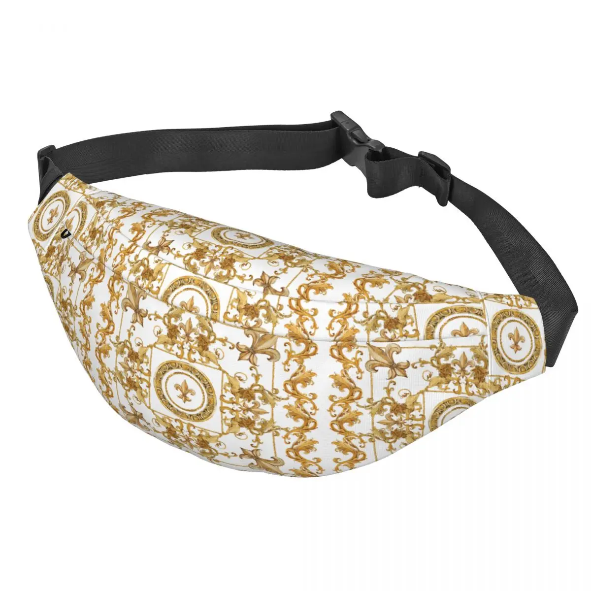 Golden Lion And Damask Ornament Fanny Bag Custom Baroque Sling Crossbody Waist Pack Women Men Running Phone Money Pouch