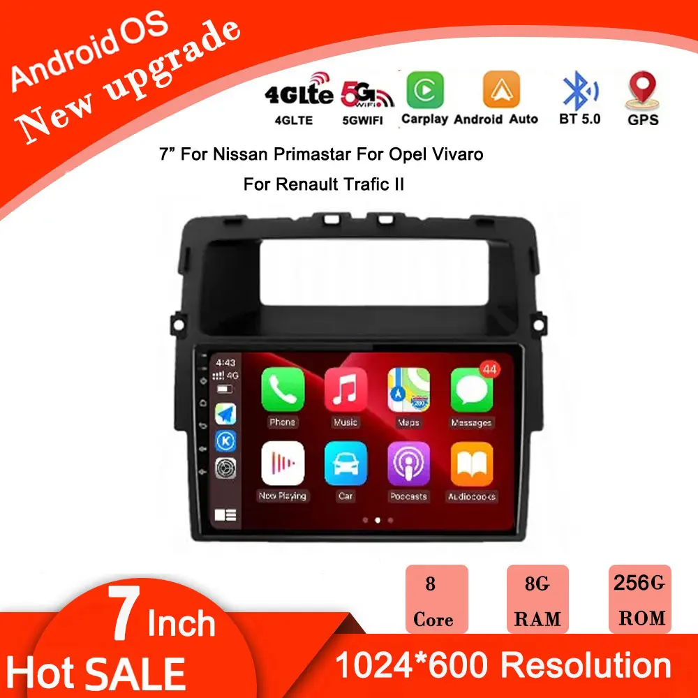 

7" Android 14 For Nissan Primastar For Opel Vivaro For Renault Trafic II Car Player Radio Multimedia Carplay Navigation Video