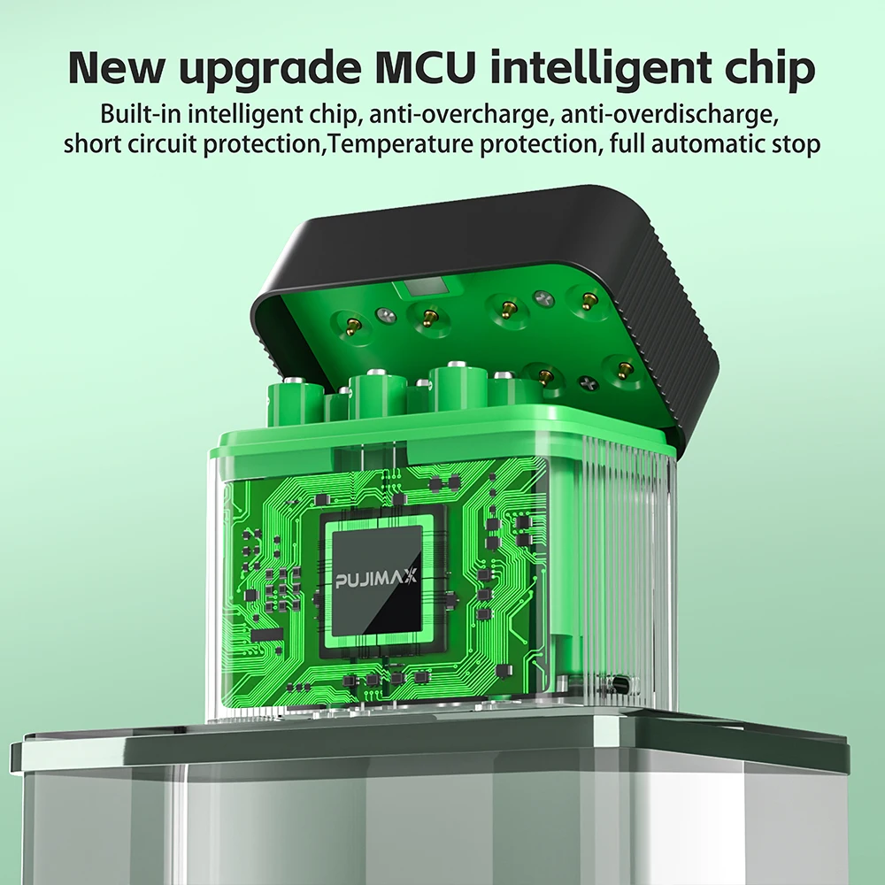 PUJIMAX – chargeur de batterie Li-ion Rechargeable 1.5V AA AAA, pour batterie 1100mWh 4255mWh, indicateur Led Rechargeable