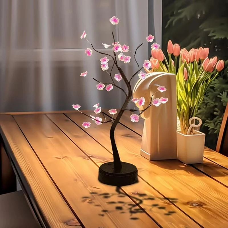 Tafelboom Nachtlampje USB/Batterijgevoede Aanraakschakelaar Kunstmatige Bonsai Bloesem Desktop Boom LED-lamp