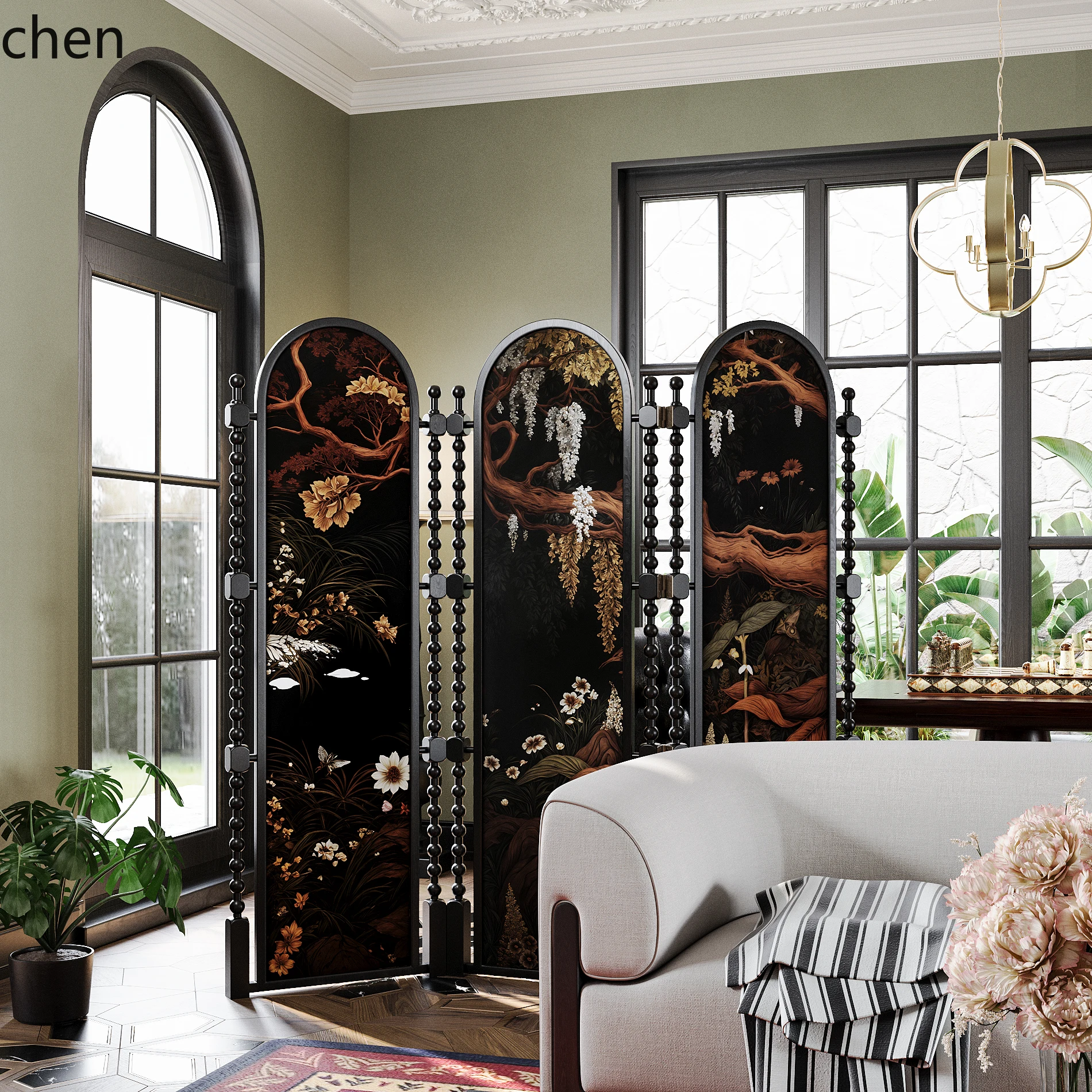 

HTT Retro Solid Wood Folding Screen Partition for Living Room Bedroom Entrance Home Use Vintage Style Movable Folding Screen