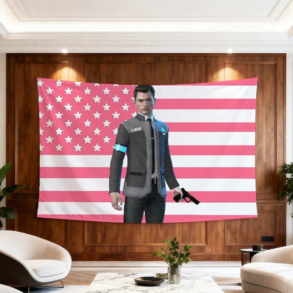 Game D-Detroit Become Human C-Connor Flagge für Zimmer, Wohnheim, Party, Hogar, Nachttisch, Wohnzimmer, Wandbehang, Gartendekoration, Banner, Geschenk – Detail 9