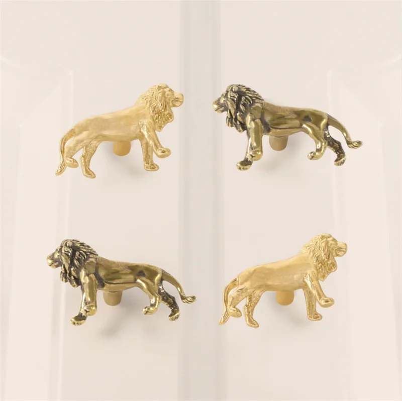 Golden Lion Furniture Handle Drawer Door Knobs Brass Animal Handles For Kitchen Wine Cabinet Door Wardrobe Cupboard Pulls Diy