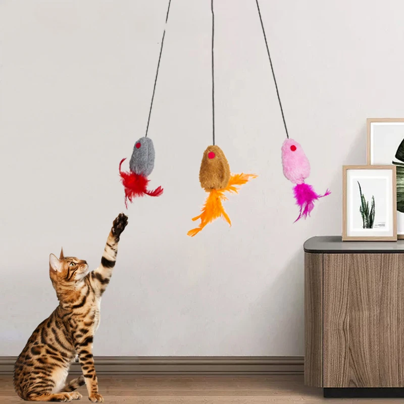 Interactive Door Hanging Cat Toy with Black Mouse Teaser - Entertain and Exercise Your Cat Toy for Indoor Cats Play Supplies