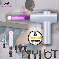 Adult Handheld Telescopic Sex Machine Sex Toys Massage Gun For Women Dildo Dick Vaginal Vibrator Strike Fascial Gun Crystal Head