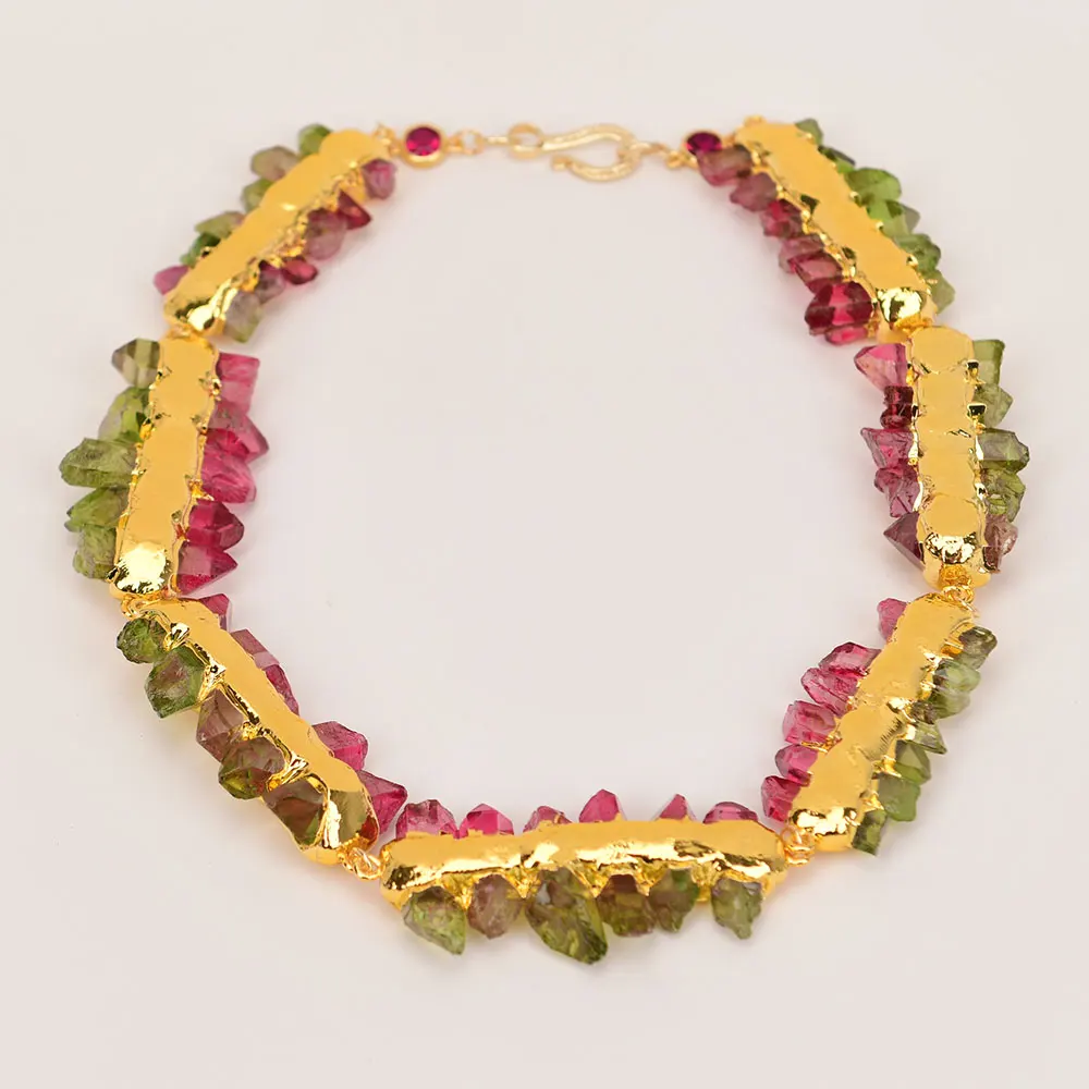 

G-G Natural Mix Color Quartz Rough Connector Crystal Necklace Handmade For Lady