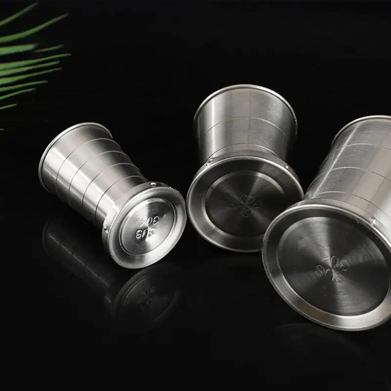 Stainless Steel Folding Cup Portable For Outdoor Travel Retractable Telescopic Collapsibles Cups With Keychain Coffee Cup