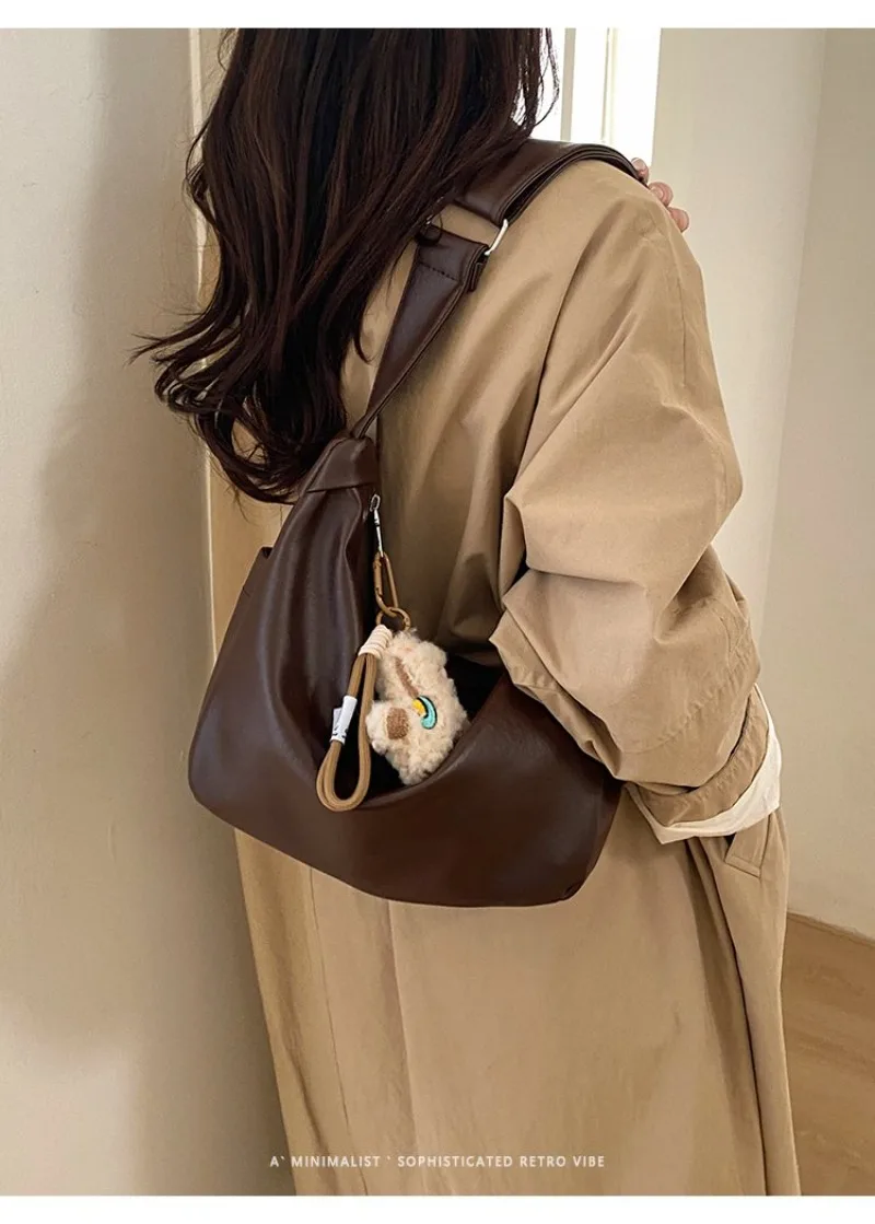 

Metallic Silver Soft Hobo Shoulder Bag with Cute Plush Charm Women Casual Crescent Purse with Adjustable Strap Adjustable Strap