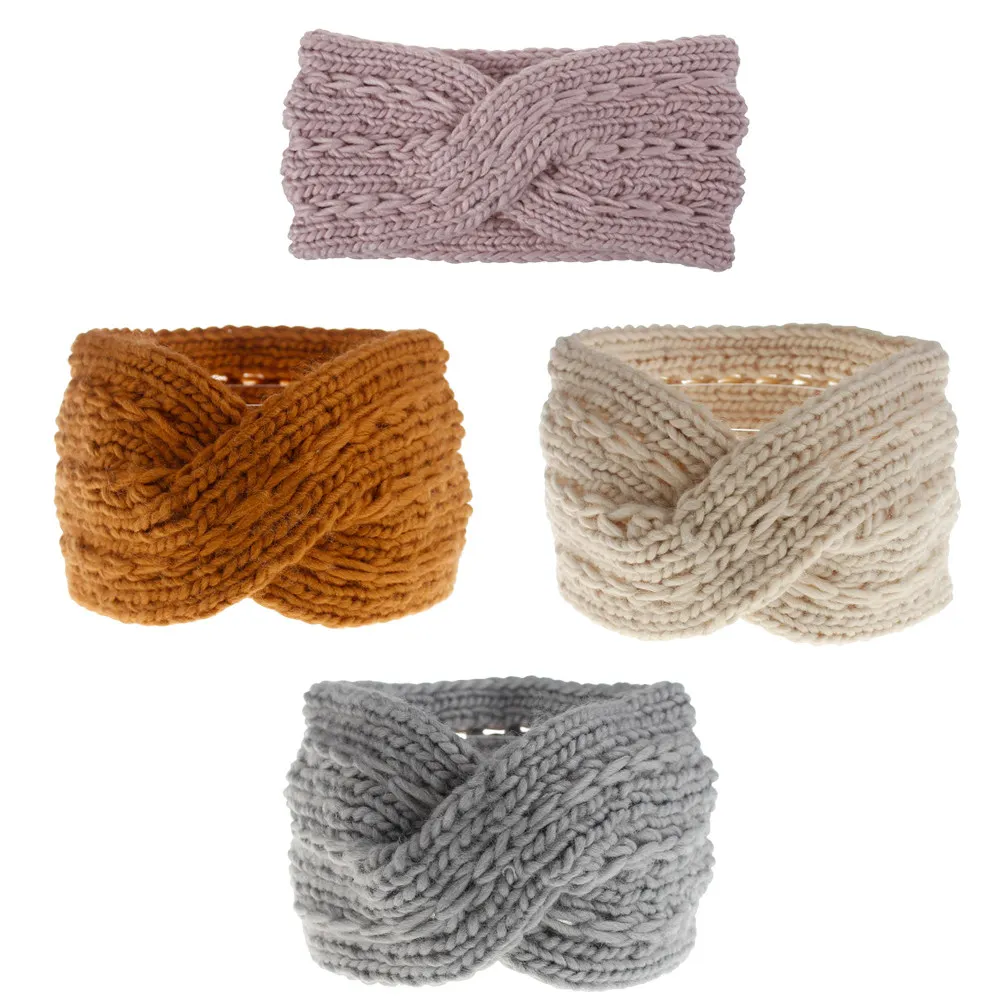 

Набор из 4 штук: Вязаные повязки на голову из шерстяной пряжи, перекрестные повязки для волос ручной работы, аксессуары для волос, бежевые, желтые, розовые, серые, теплые, мягкие, для зимы и осени