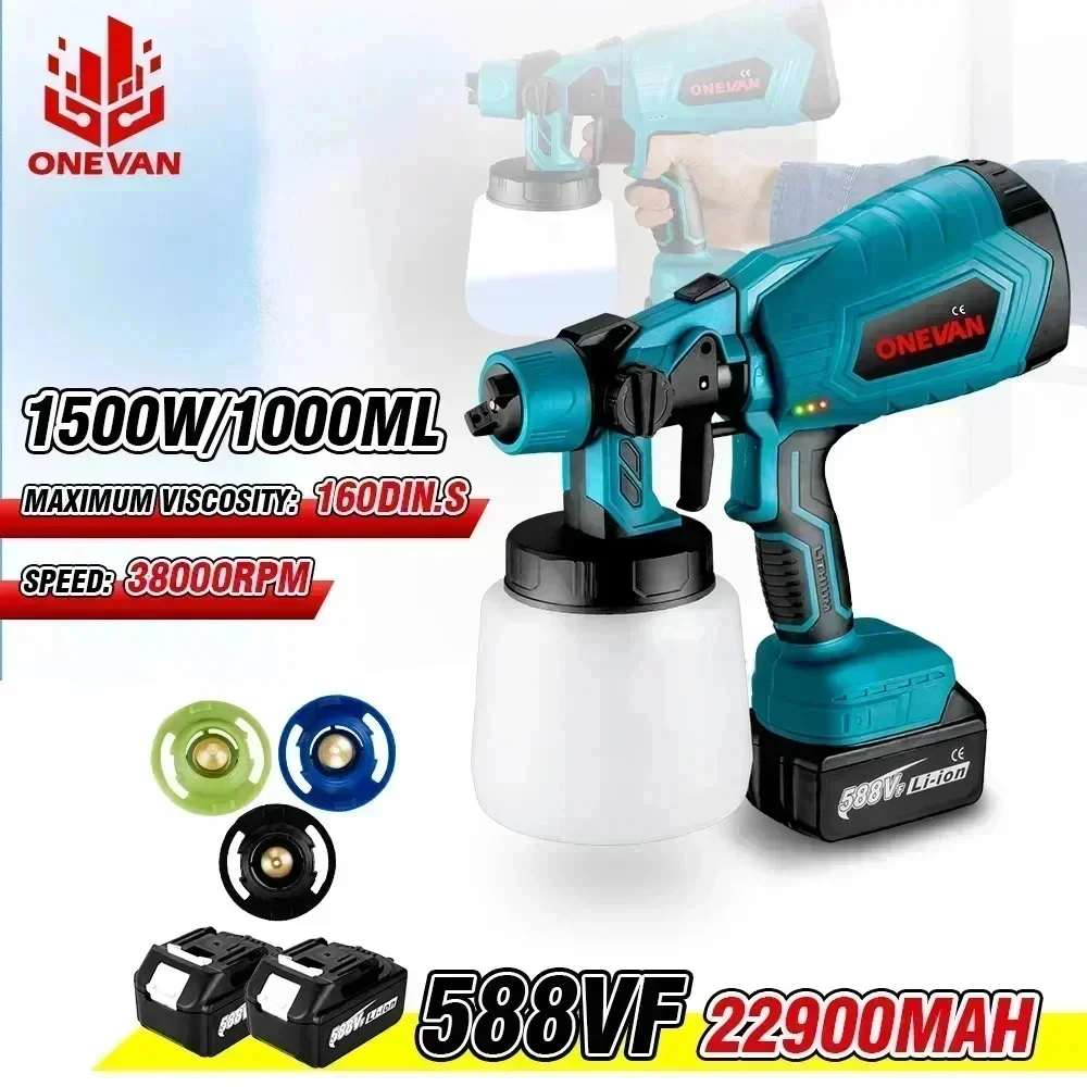 1000ML Electric Spray Gun Cordless Paint Sprayer Auto Furniture Household Sprayer Flow Control Power Tool For Makita 18V Battery