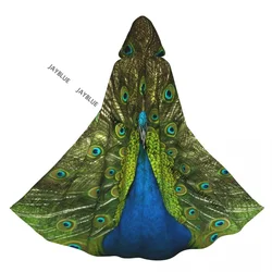 Peacock Feathers Hooded Cloak Polyester Unisex Witch Cape Costume Accessory