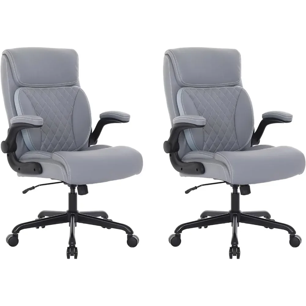 PU Leather Computer Chair with Lumbar Support, Ergonomic Home Office Desk Chairs, Flip-up Armrests and Adjustable Height.