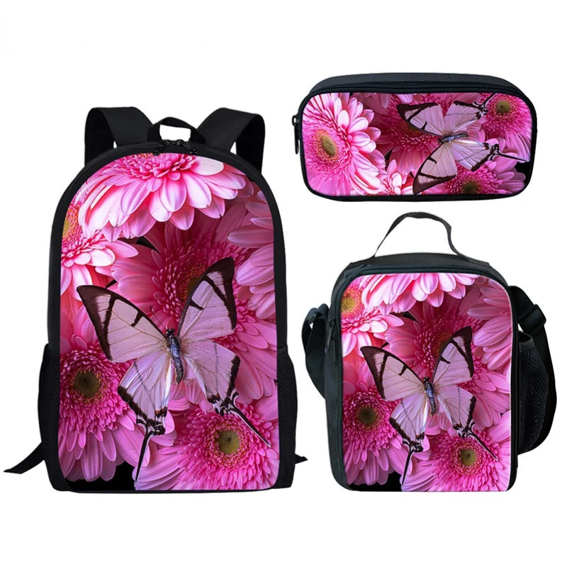 Popular Creative Novelty Funny Butterfly 3D Print 3pcs/Set pupil School Bags Laptop Daypack Backpack Lunch bag Pencil Case