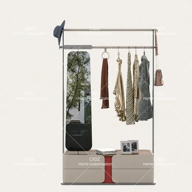 Floor to Ceiling Coat Rack with Storage Cabinet Stainless Steel Hanger for Bedroom Villa 2025 New Model