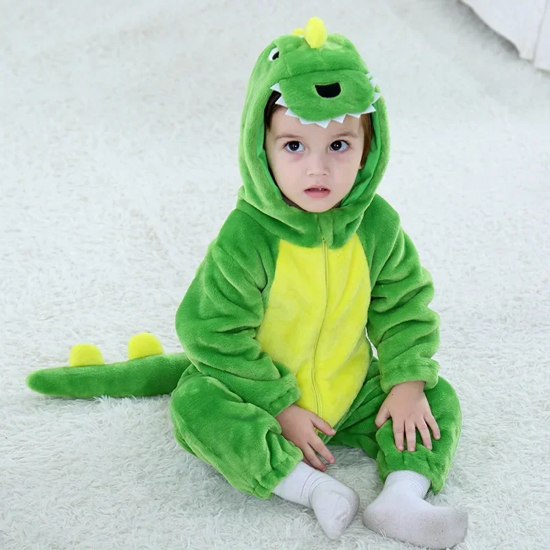 2025 New Kids Dinosaur Costume Flannel Hooded Onesies Toddler Infant Pajamas Animal Romper Outfits Jumpusit Cosplay Party X156