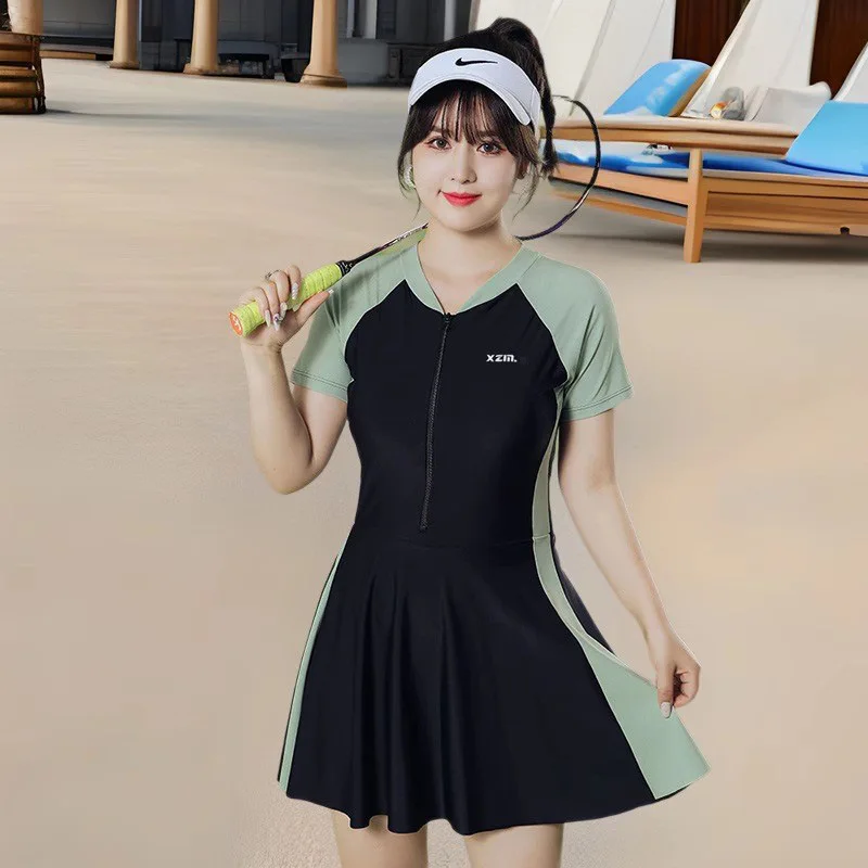 

New Swimsuit, Female Fairy Style One-piece Conservative Hot Spring Summer Plus Size Skirt Style Conservative Swimsuit