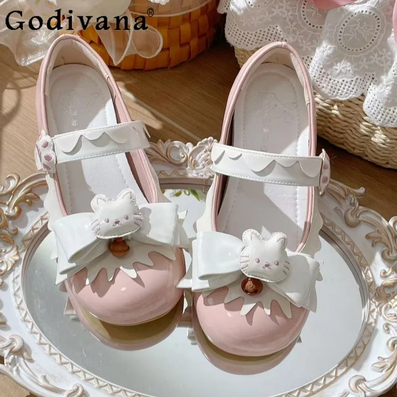 

Sweetheart Girl Japanese Lolita Original Cartoon Cute Low Heel Small Leather Shoes Round Head Thick Heel JK Uniform Single Shoes