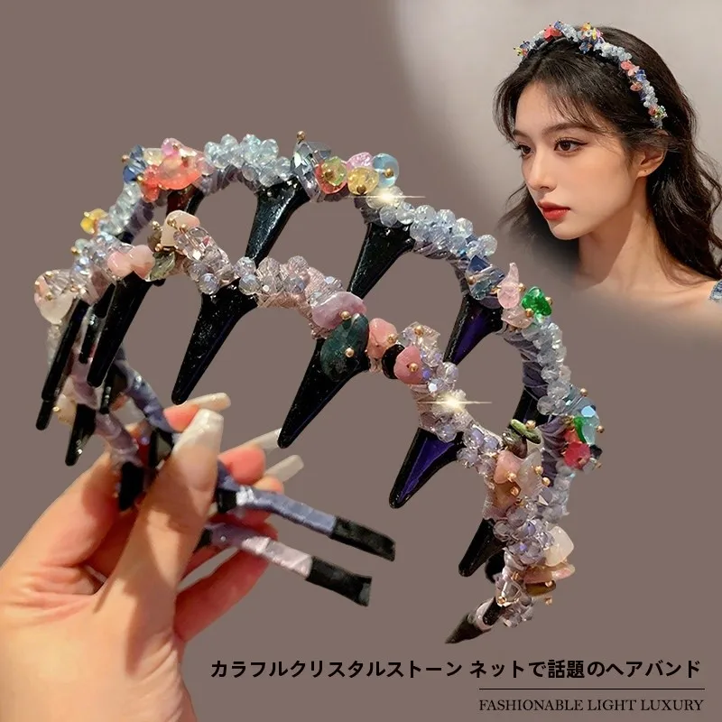 女性のマルチカラークリスタルストーン歯状ヘアバンドハイヘアライン多用途ファッショナブルなヘアアクセサリー韓国スタイルのヘアバンド