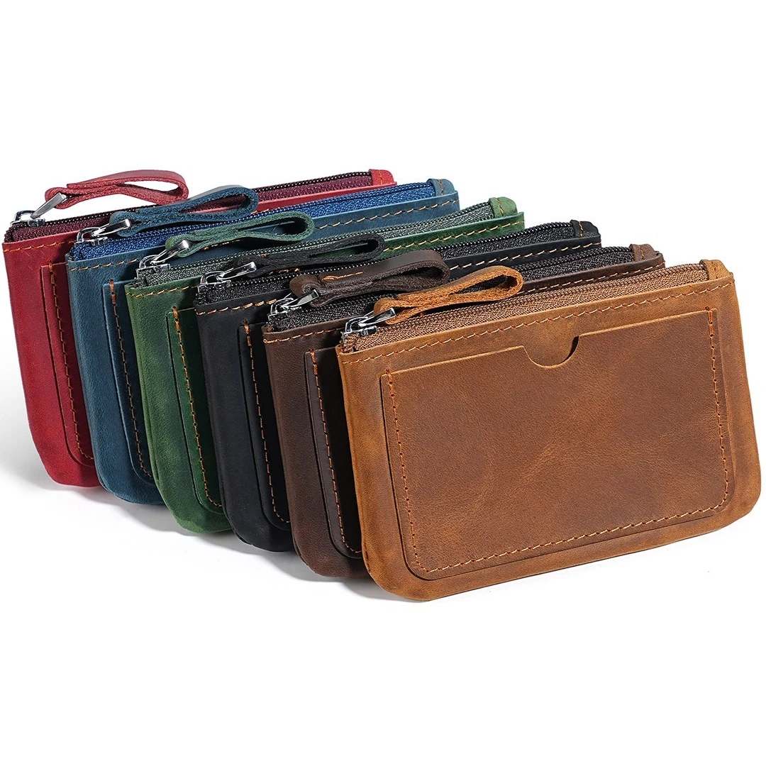 

Держатели для монет из натуральной кожи для женщин, кошелек на молнии, небольшой кошелек для мужчин, легкий мини-кошелек для монет с передним слотом для карт