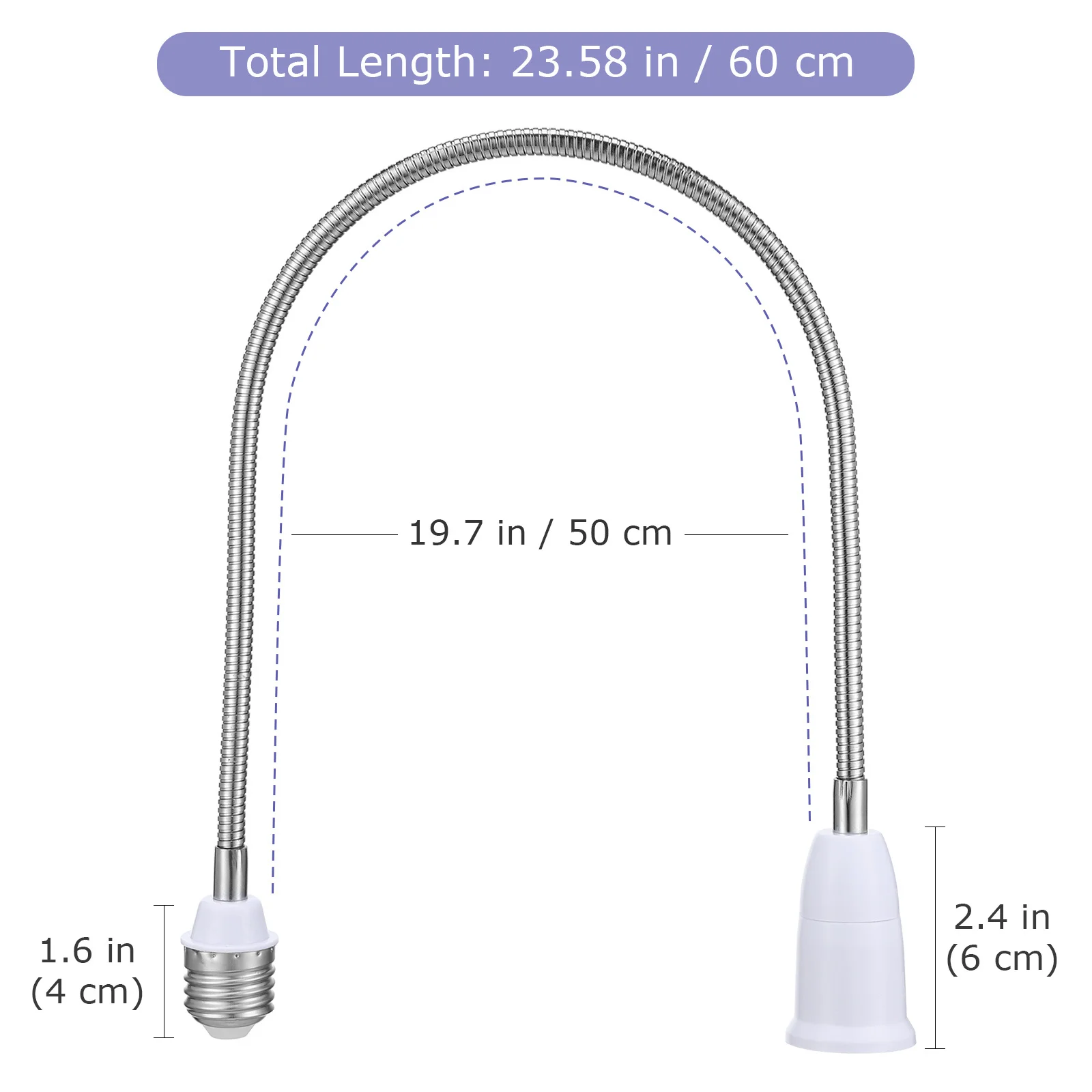 E27 مقبس الإضاءة موسع 60 سنتيمتر مرنة معقوفة لمبة حامل للمنزل مكتب الإضاءة مصباح محول مأخذ التوصيل ، لمبة موسع ،