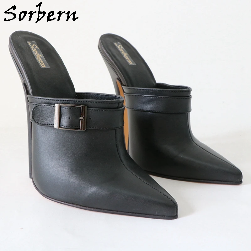 Sorbern punta a punta matura donna muli scarpe tacco alto pompa Slip On tacchi a spillo 16Cm cinturino con fibbia taglia 9.5 scarpe colori