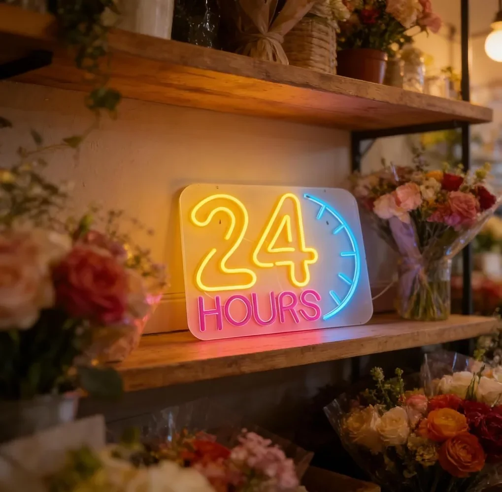 24 Hours LED Clock Neon Sign Dimmable USB Neon Light for Office Living Room Shop Windows Wall Decor Modern Home Decor Lighting