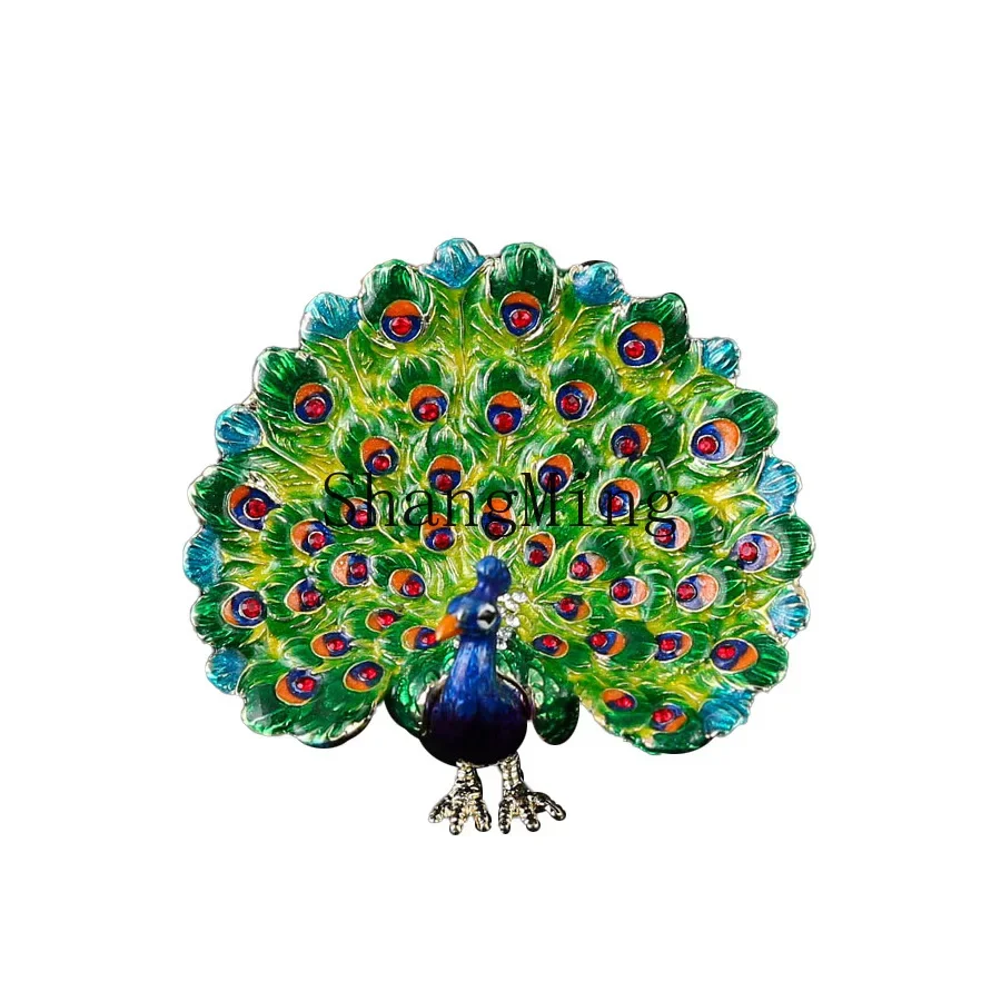 CLL high-end light luxury small peacock open screen jewelry box home ornament ring stud earrings storage box gold