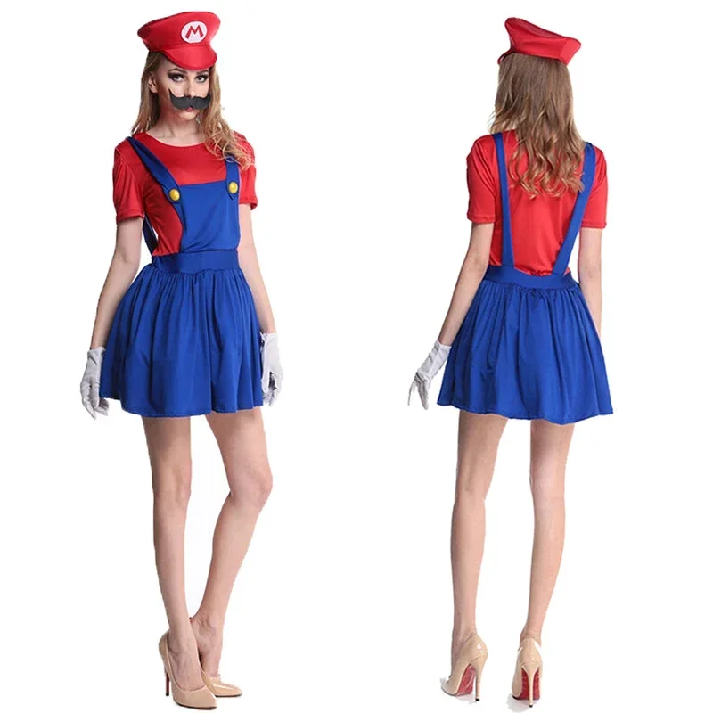 2025 New Halloween Aldult Kids Super Mari Luigi Bros Cosplay Costume Jumpsuit Dress Full Suit Party Boys Girls Fancy Costum abc