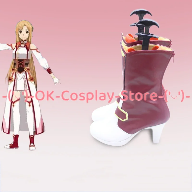 [Customized Size] Sword Art Online Asuna Yuuki Cosplay Shoes Knight Game Roleplay Prop Halloween Carnival Party Boots PU Leather view 2