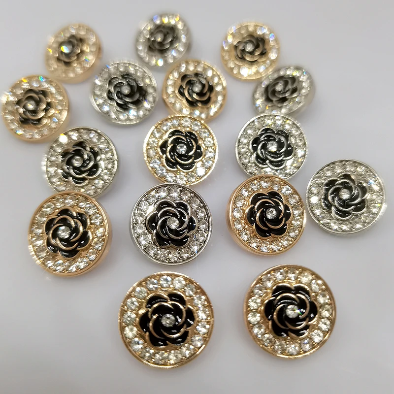 15/17,5/23MM luksusowe Rhinestone kwiatowe metalowe guziki odzieży hurtownia wysokiej jakości modny guzik dekoracyjny dla kobiet szycie DIY