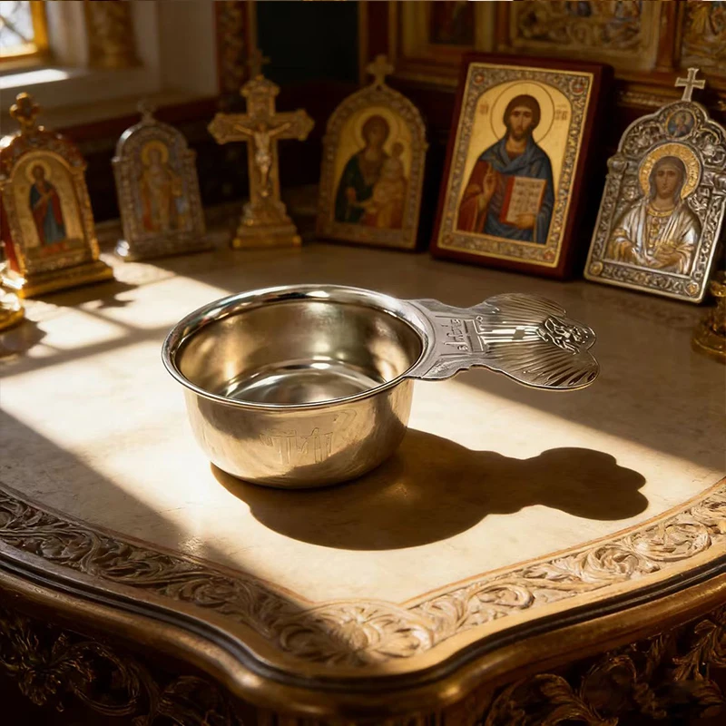 

Stainless Steel Orthodox Holy Water Scoop Blessing Cup for Church Liturgy Religious Ritual Home Altar Devotion Christian Gift