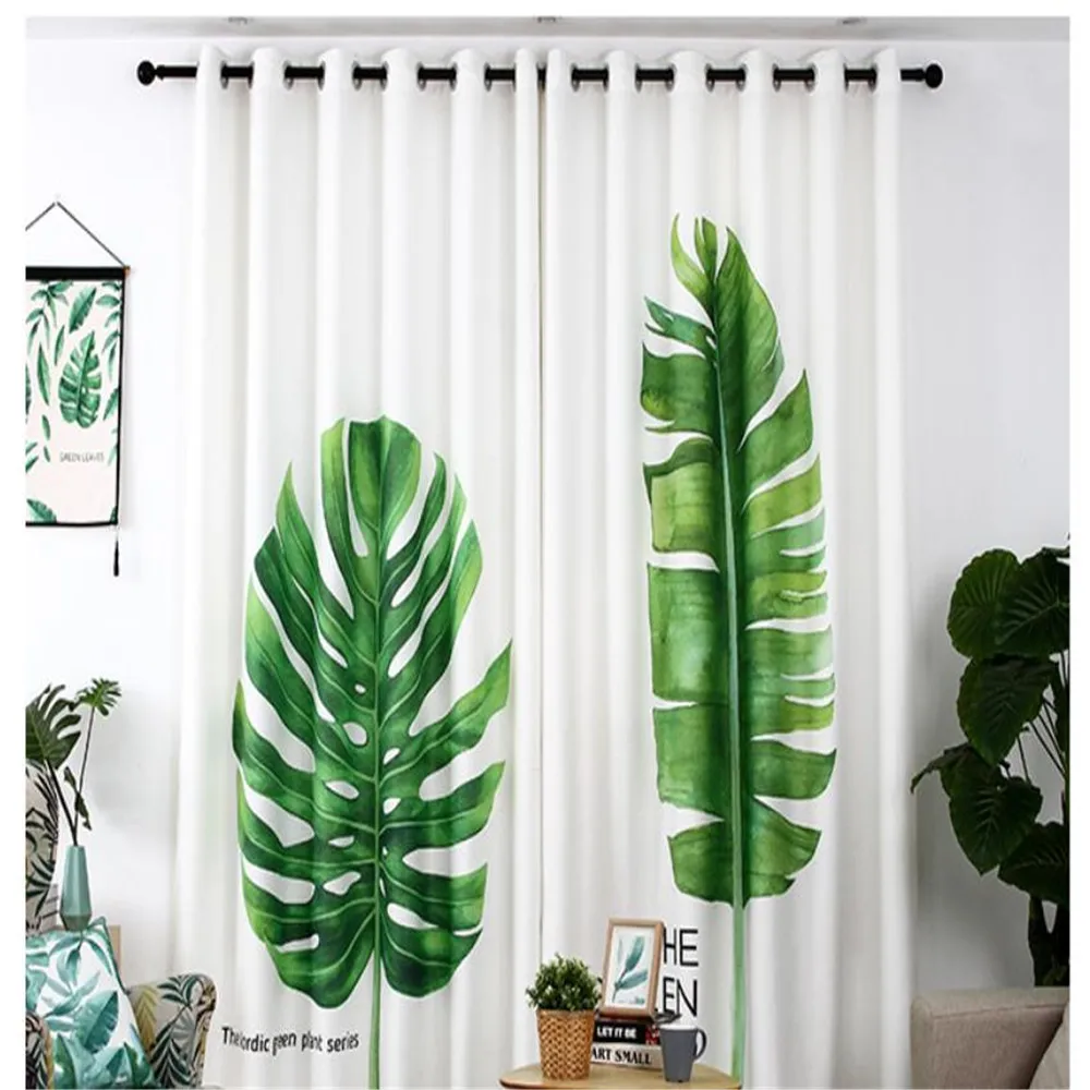 Customized curtain green curtains plant banana leaf curtain living room bedroom small fresh shading